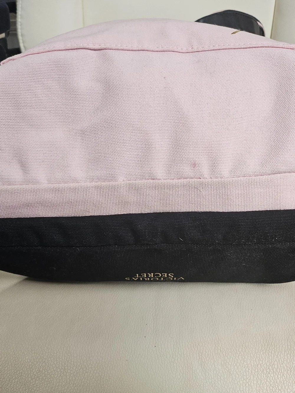 Victoria's Secret Double Black Tote Bag with Gold 'Love Made Me Do It' Print